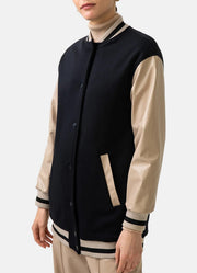 Womens Black and Beige Varsity Jacket