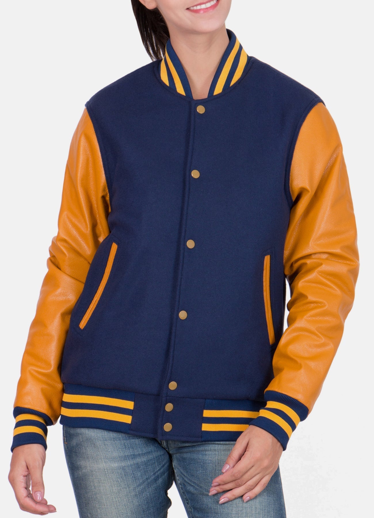 Womens Blue and Yellow Varsity Jacket