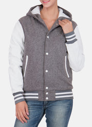 Womens Grey and White Hooded Varsity Jacket