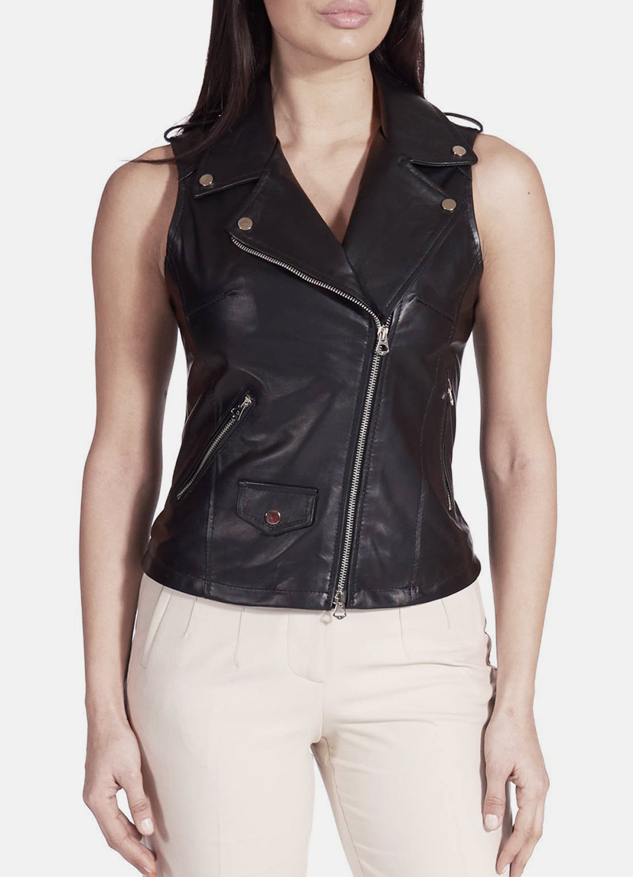 Womens Authentic Black Biker Leather Vest