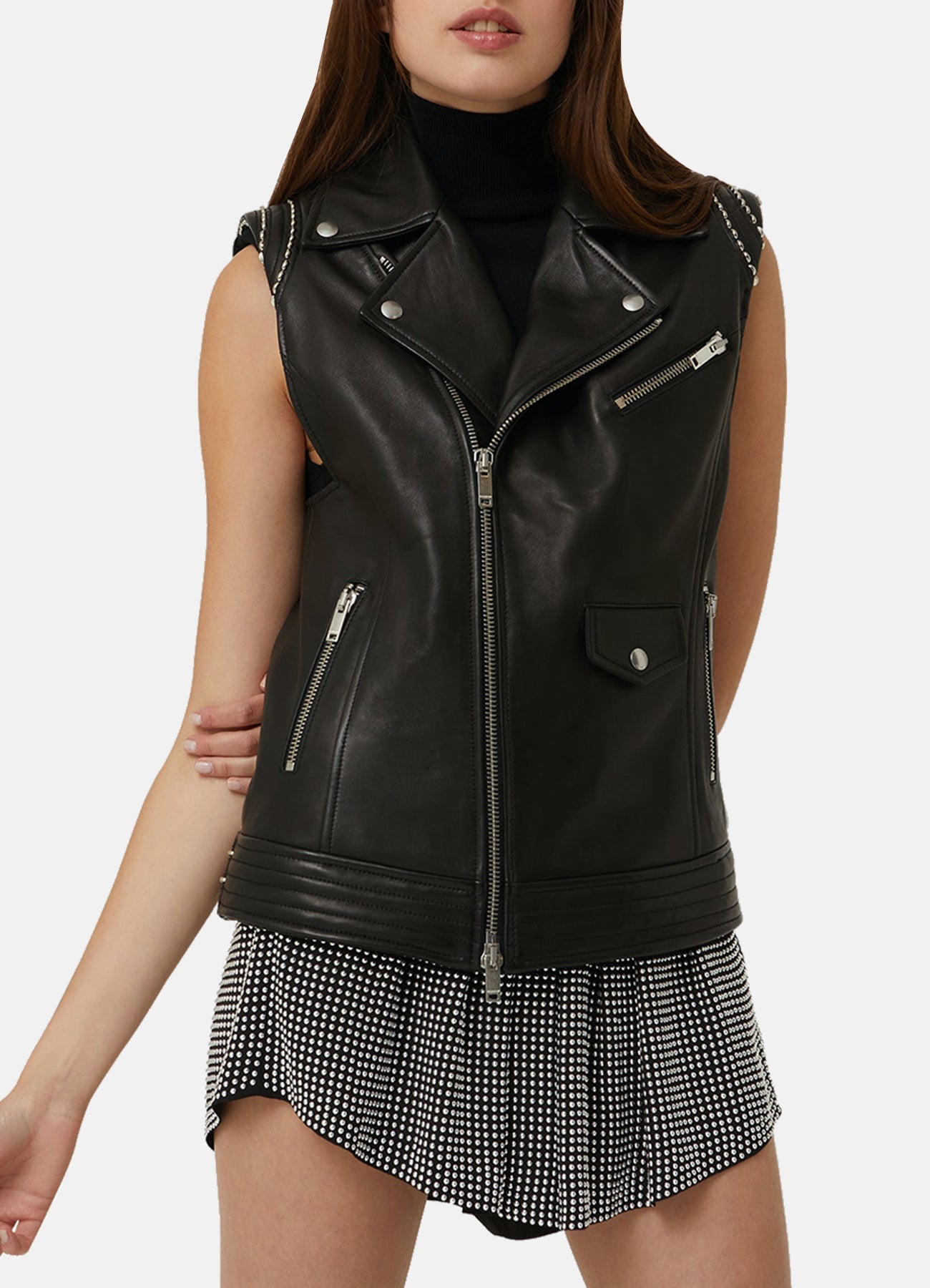Womens Classic Black Biker Leather Vest