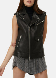 Womens Classic Black Biker Leather Vest