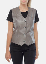 Womens Solid Grey Biker Leather Vest