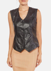 Womens Coal Black Biker Leather Vest