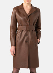Womens Choco Brown Trench Leather Coat