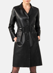 Womens Smooth Black Trench Leather Coat