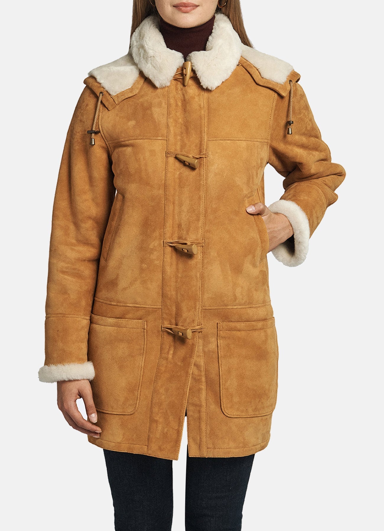 Womens Tan Shearling Leather Coat