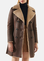 Womens Soft Brown Shearling Leather Coat