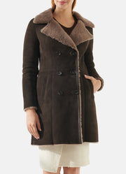Womens Dark Brown Shearling Leather Coat