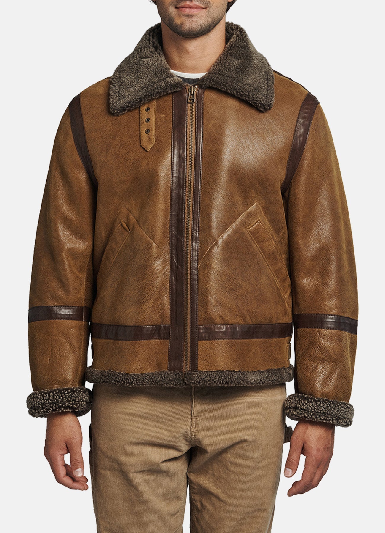 Mens Vintage Brown Shearling Leather Jacket