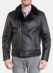 Mens Shiny Black Shearling Leather Jacket
