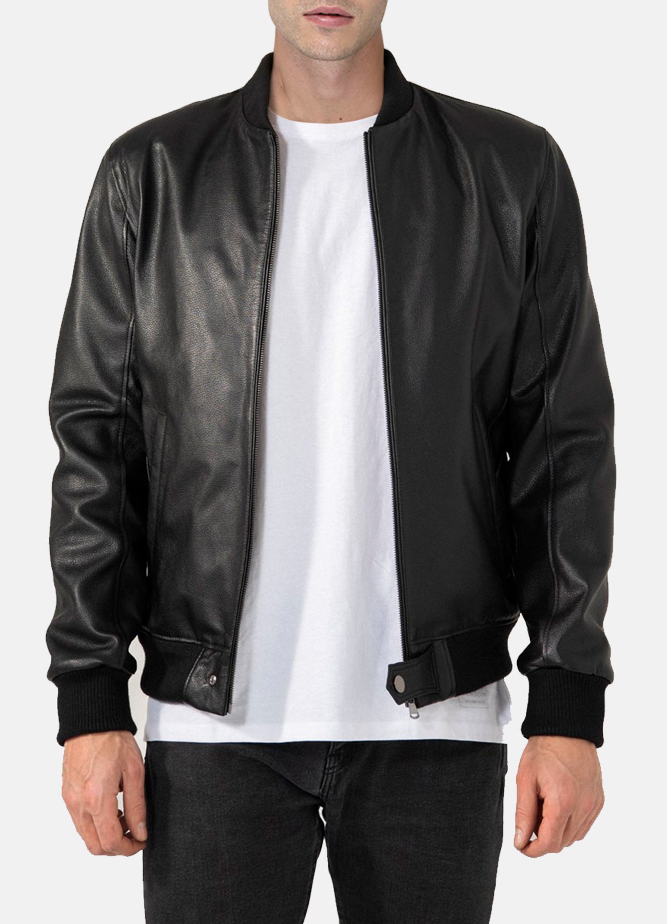 Mens Black Cow Leather Bomber Jacket