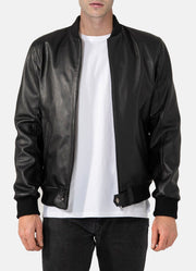 Mens Black Cow Leather Bomber Jacket