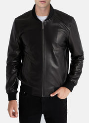 Mens Slimfit Black Bomber Leather Jacket