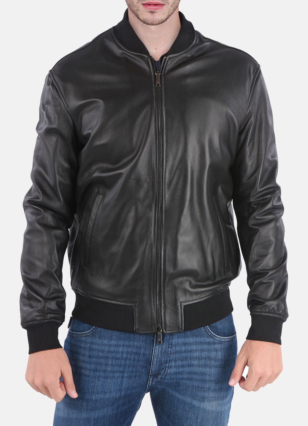Mens Midnight Black Bomber Leather Jacket