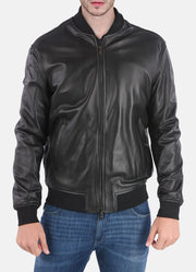 Mens Midnight Black Bomber Leather Jacket