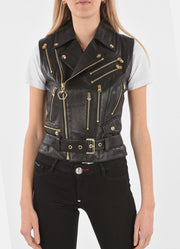 Womens Multi-Pockets Design Leather Vest