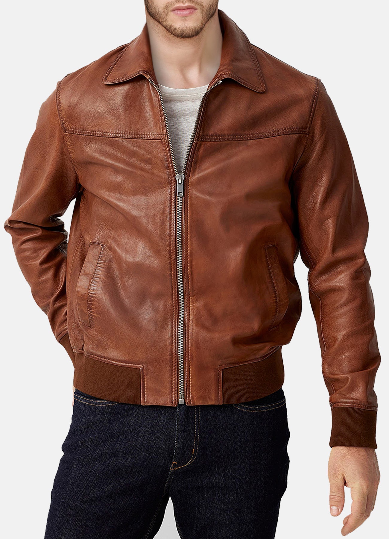 Mens Vintage Style Bomber Leather Jacket