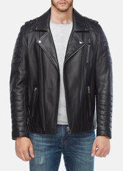 Mens Quilted Black Biker Leather Jacket