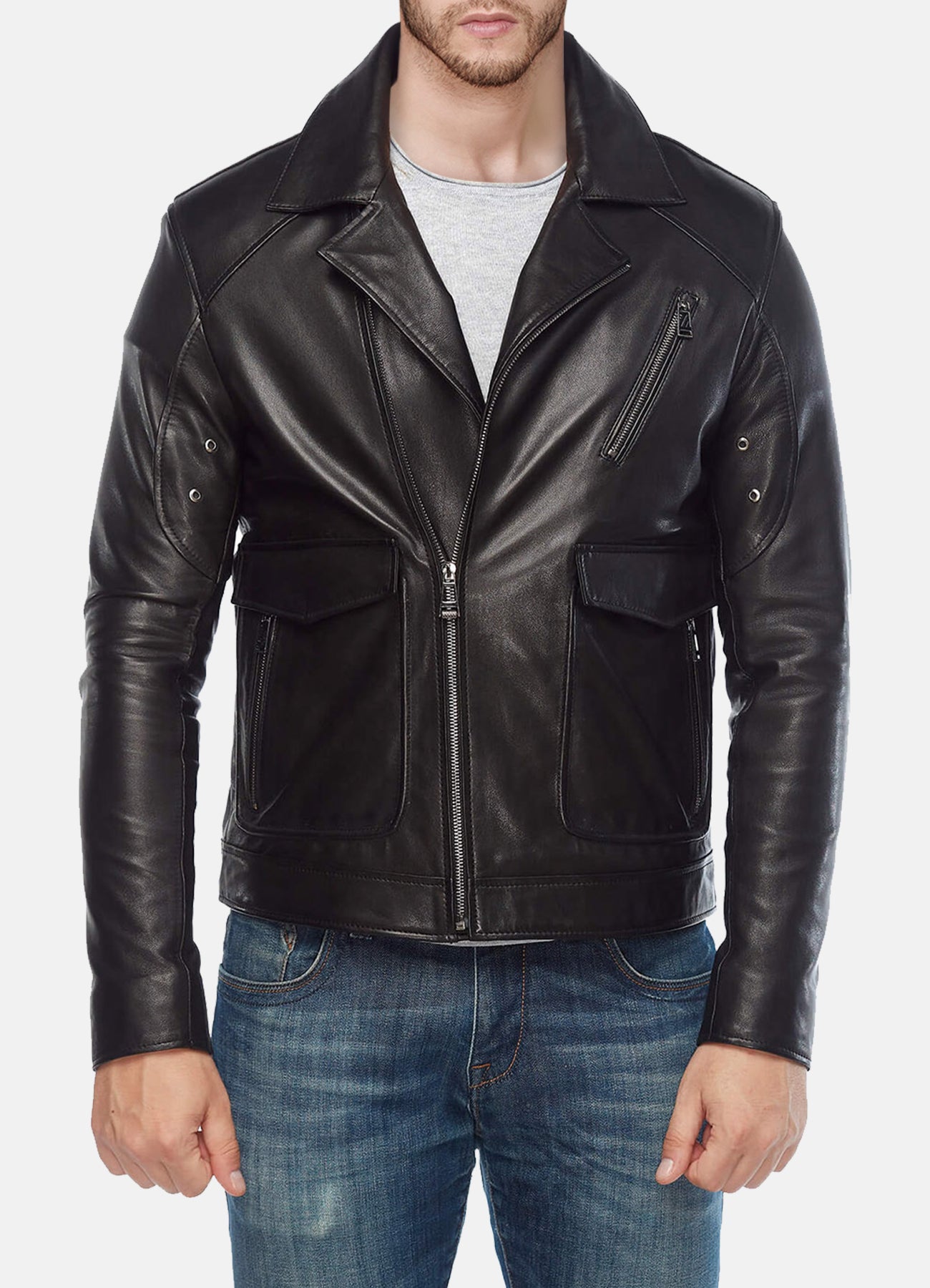 Mens Midnight Black Biker Leather Jacket