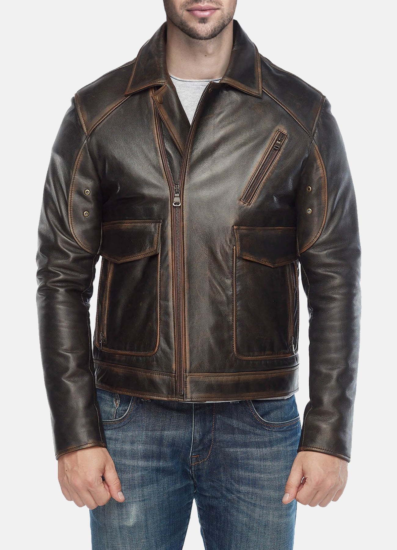 Mens Vintage Distressed Black Biker Leather Jacket