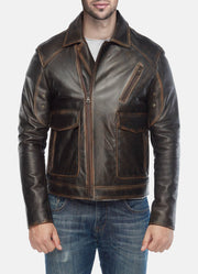 Mens Vintage Distressed Black Biker Leather Jacket