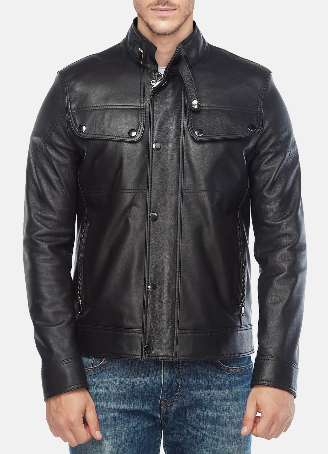 Mens Soft Black Biker Leather Jacket