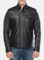 Mens Soft Black Biker Leather Jacket