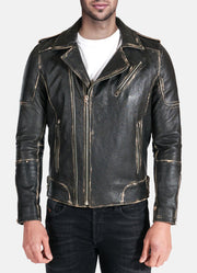 Mens Distressed Black Biker Leather Jacket