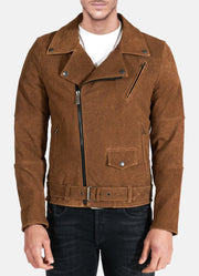 Mens Camel Brown Suede Leather Jacket