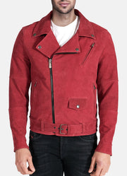 Mens Bright Red Suede Leather Jacket