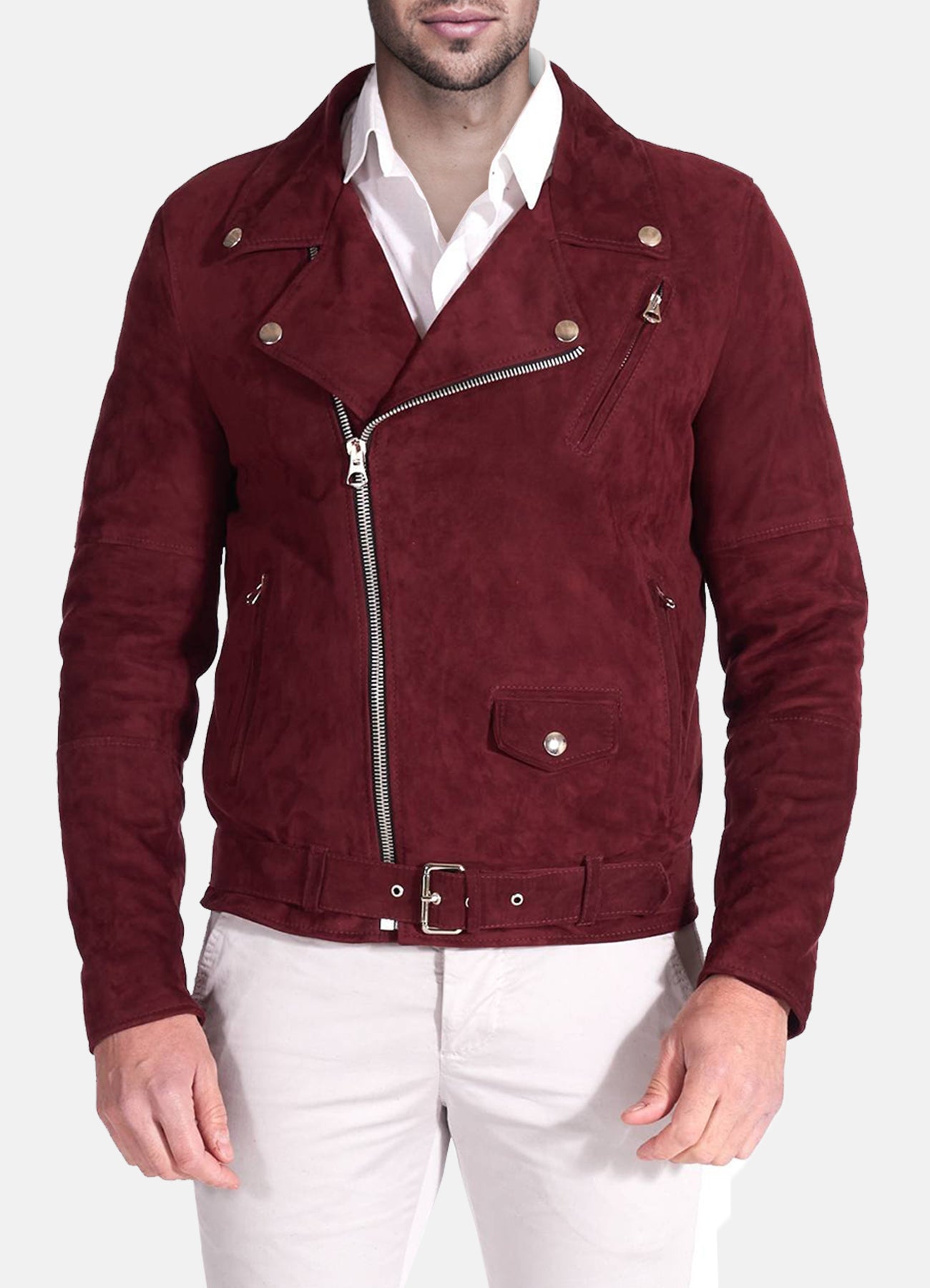 Mens Deep Maroon Suede Leather Jacket