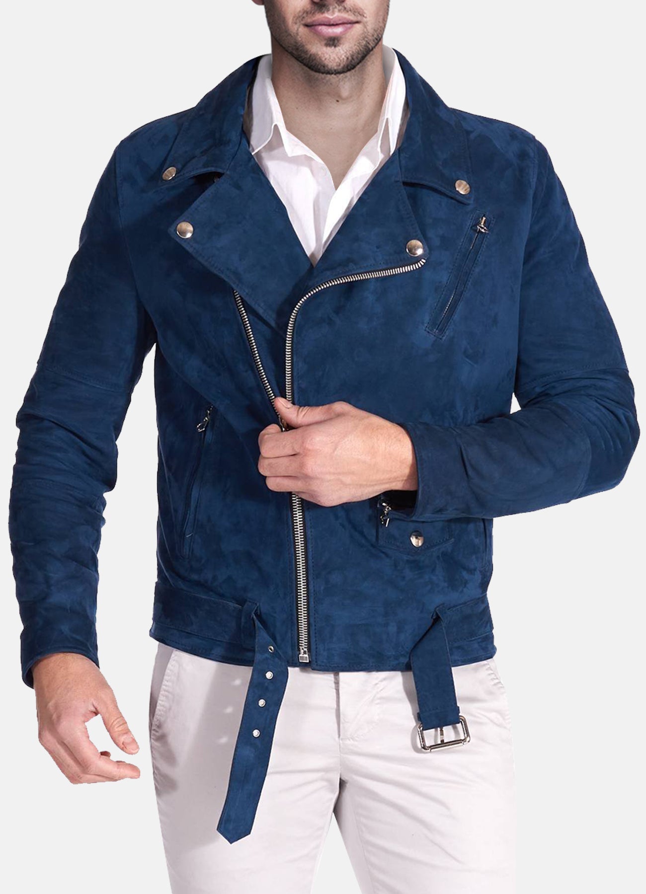Mens Iconic Blue Suede Leather Jacket