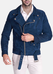 Mens Iconic Blue Suede Leather Jacket