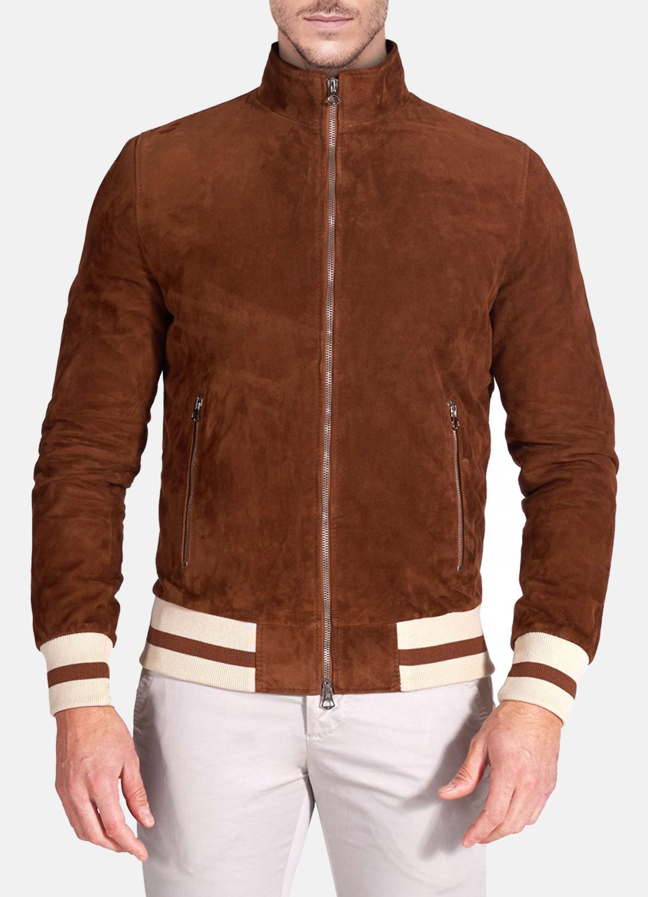 Mens Slimfit Brown Suede Leather Jacket