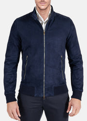 Mens Midnight Blue Suede Leather Jacket