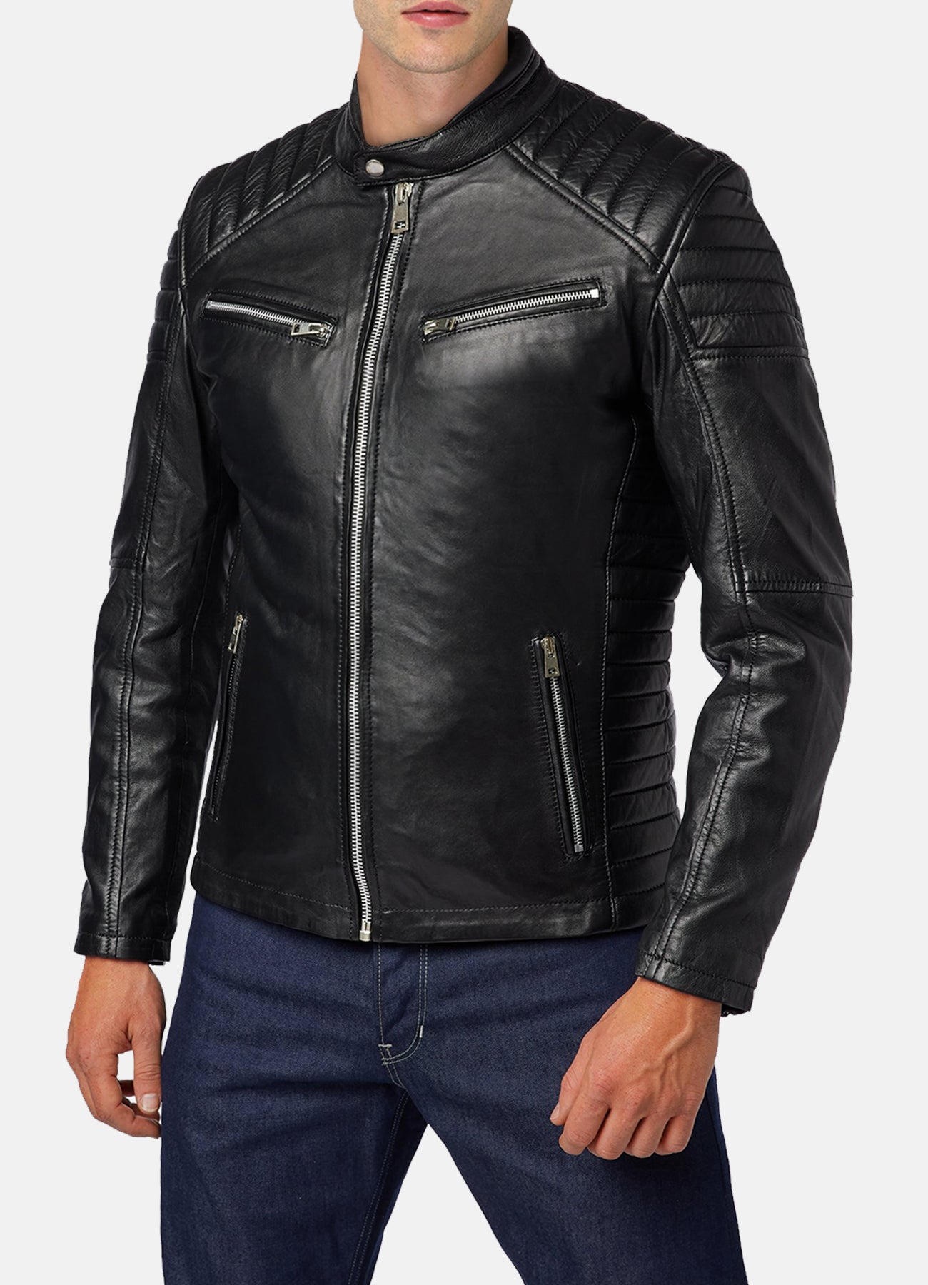 Mens Padded Black Lambskin Leather Jacket