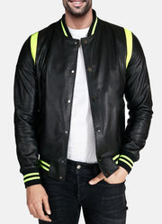 Mens Neon and Black Varsity Leather Jacket
