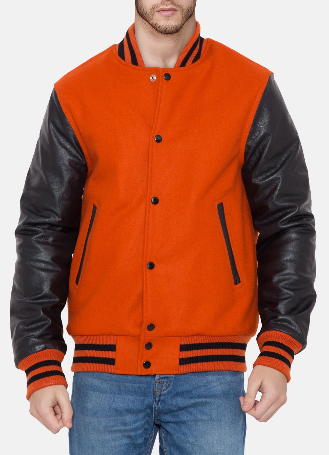 Mens Orange and Black Varsity Jacket