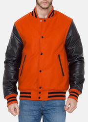 Mens Orange and Black Varsity Jacket