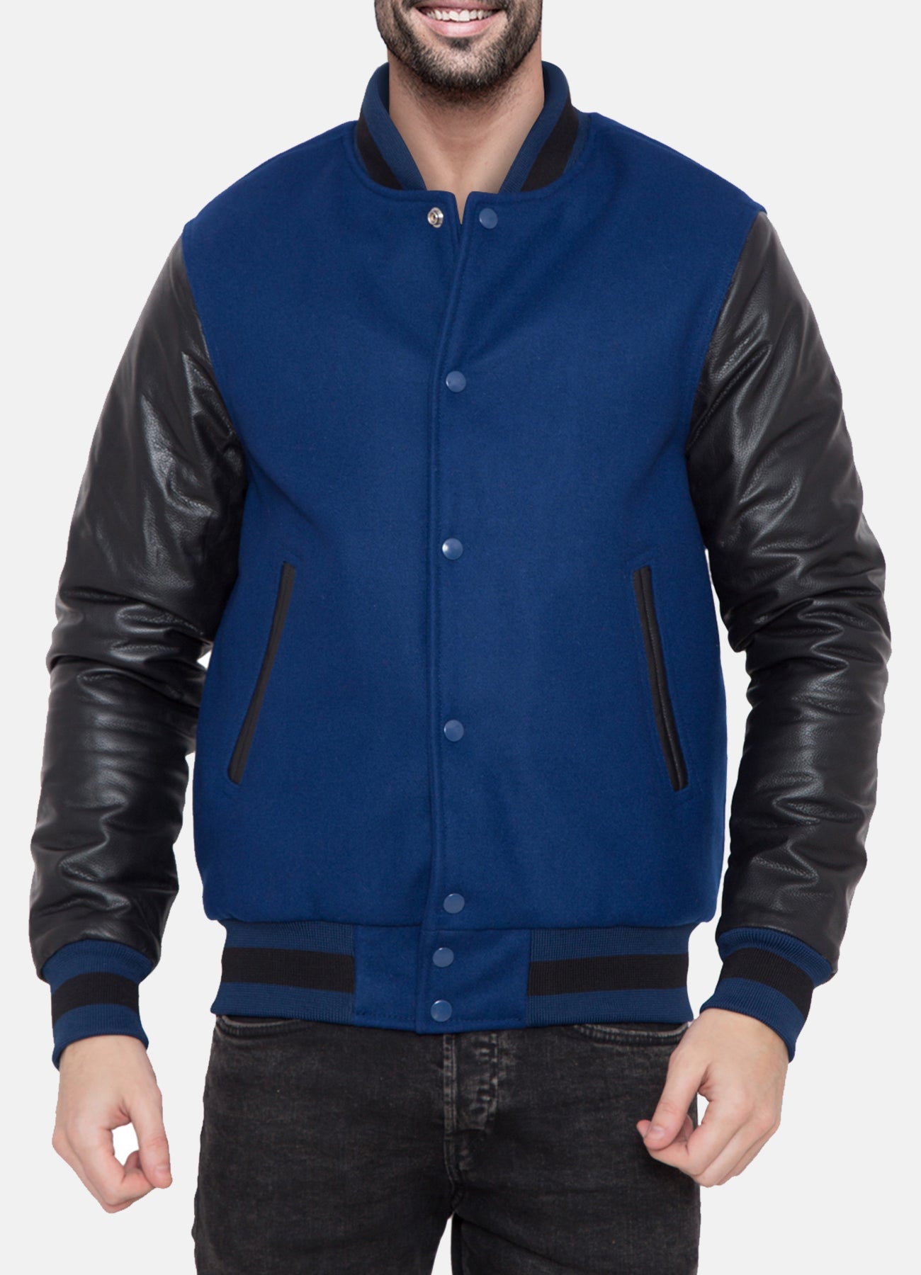 Mens Blue and Black Varsity Jacket