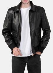 Mens Patterned Black Leather Jacket