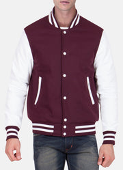 Mens Maroon and White Varsity Jacket