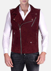 Mens Maroon Biker Suede Leather Vest