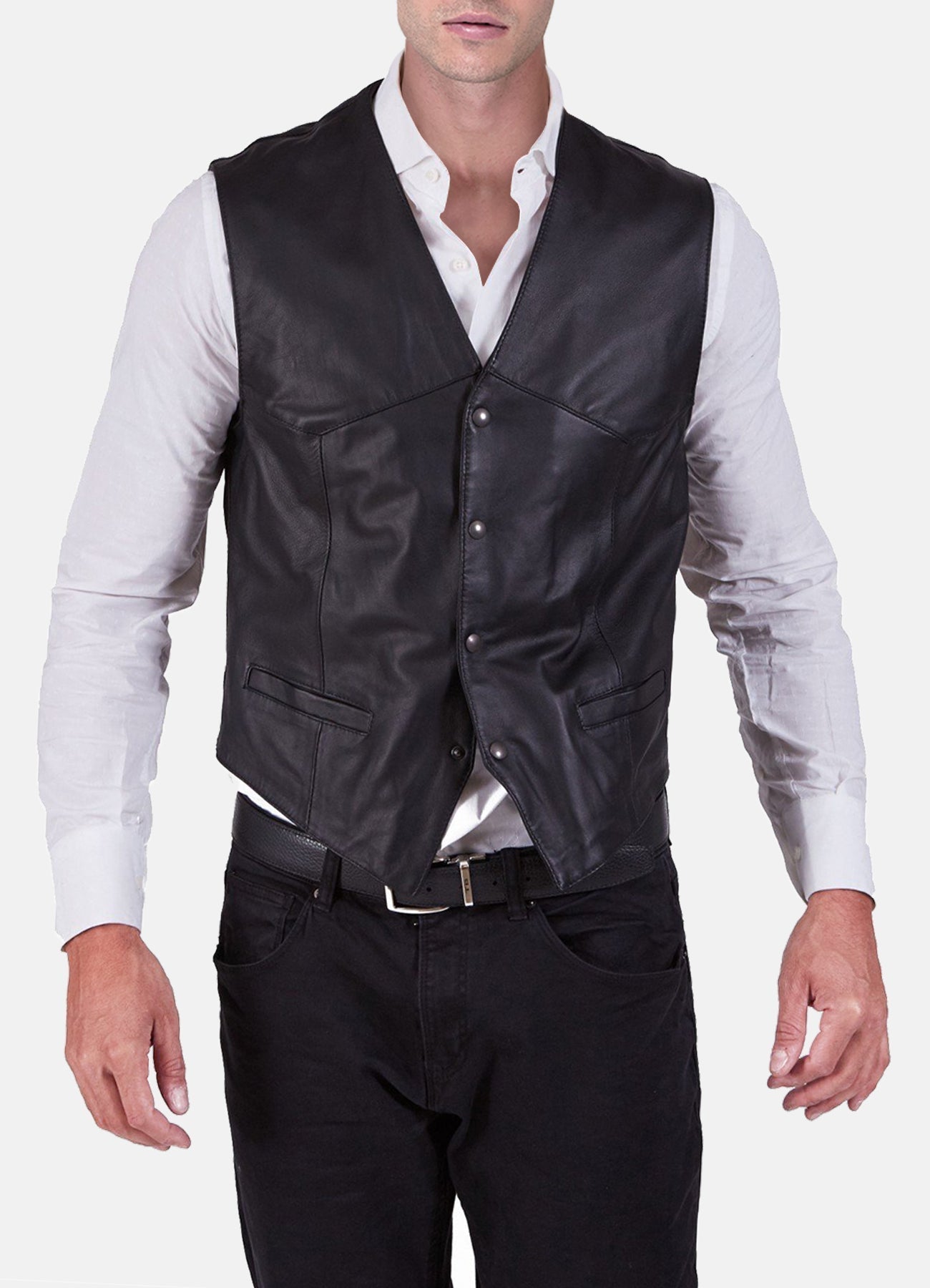 Mens Black Real Leather Vest