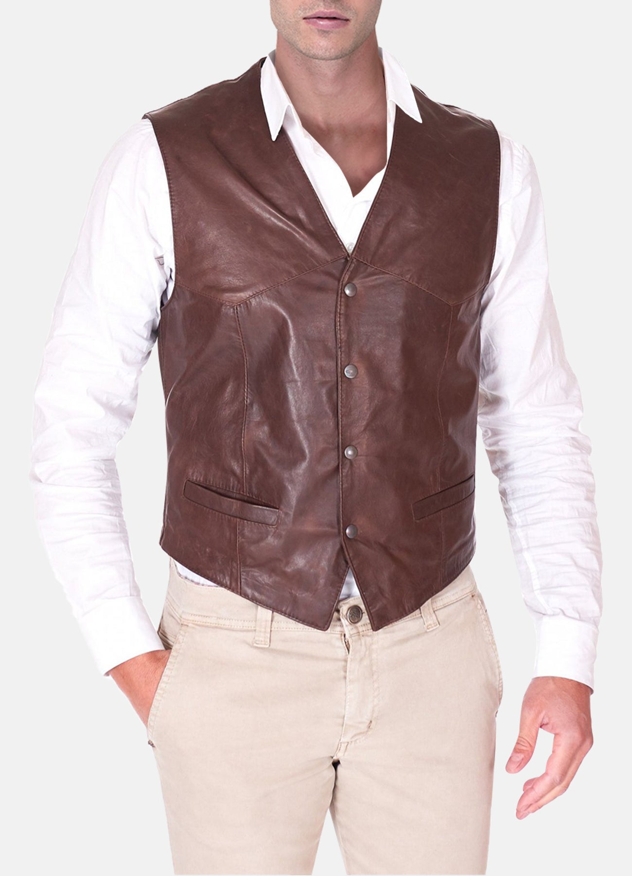 Mens Brown Real Leather Vest