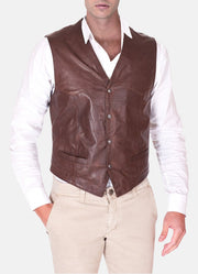 Mens Brown Real Leather Vest