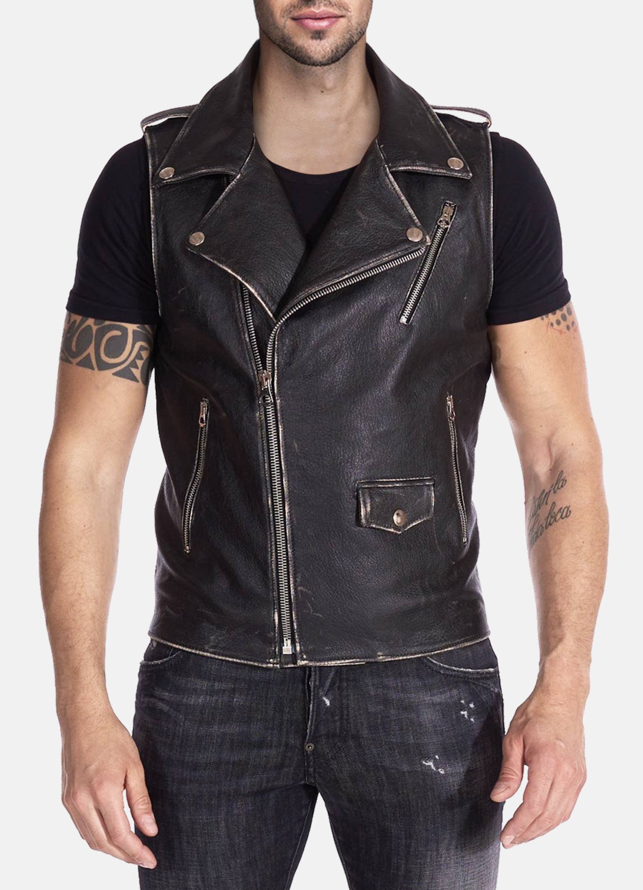 Mens Distressed Biker Leather Vest