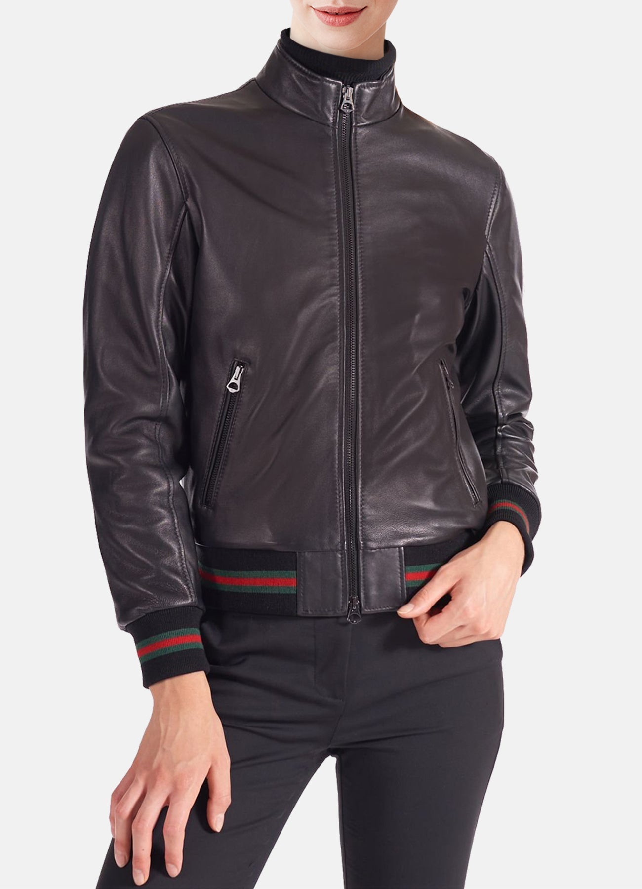 Womens Smooth Black Bomber Leather Jacket
