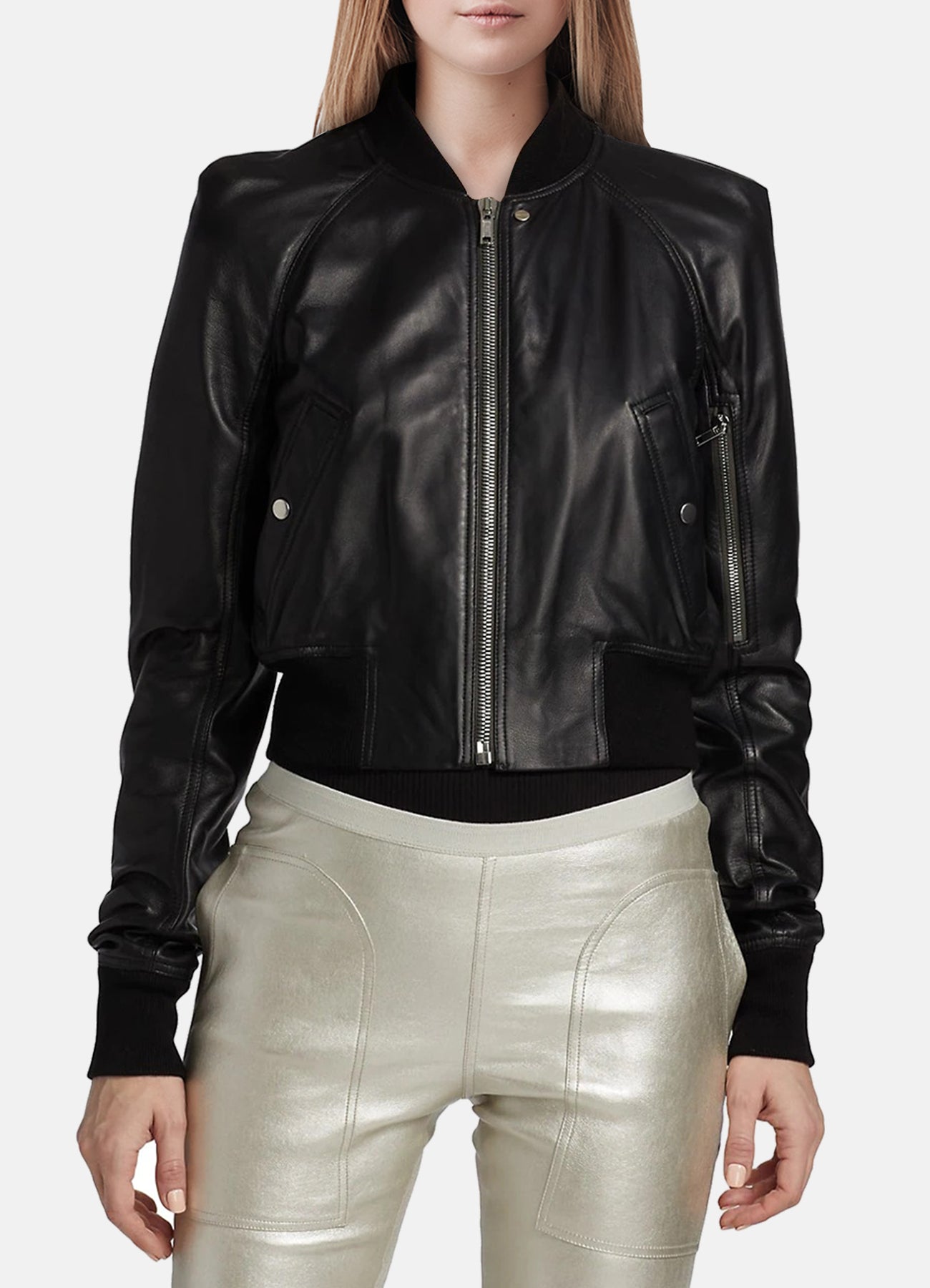 Womens Midnight Black Bomber Leather Jacket